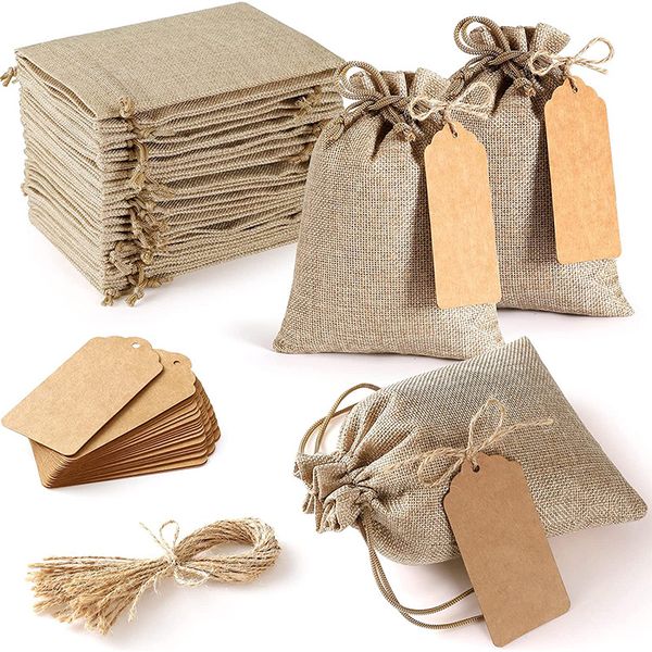 25pcs Linen Bundle Pocket Wedding Party Gift Bag DIY Linen Bag Set