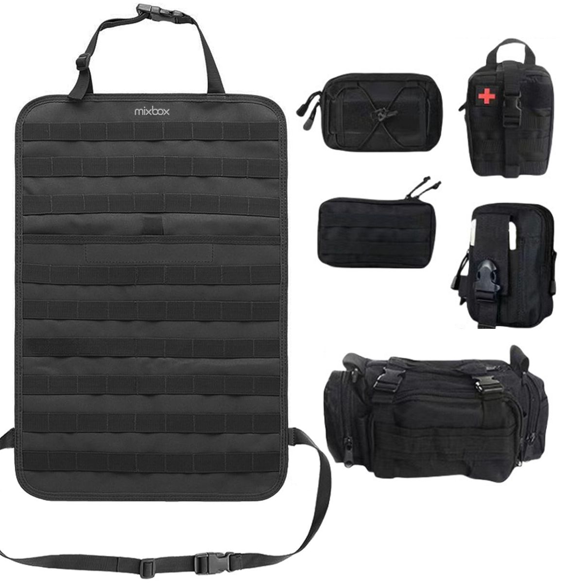 Mix Box Tactical Seat Back Organizer Set with 5 Detachable Molle Pouch
