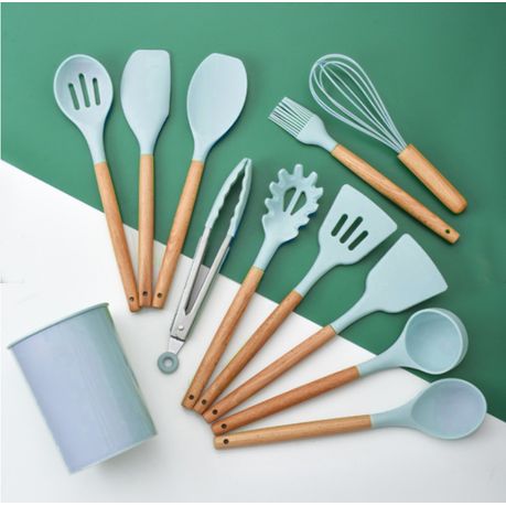12 Pieces Wooden Handles Caliamary Silicone Kitchen Utensil Set - China Silicon  Kitchen Utensil 12 Set and Wooden Handles price
