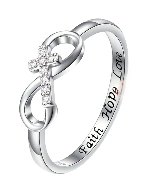 Stunning S925 Faith Hope Love Silver Cross Infinity Ring