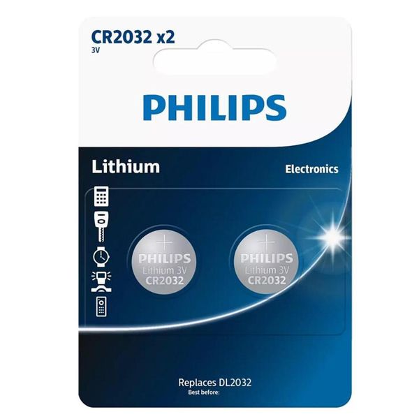 Philips CR2032 Lithium Button Cell Battery 3V - 2 Pack Long-Lasting Power