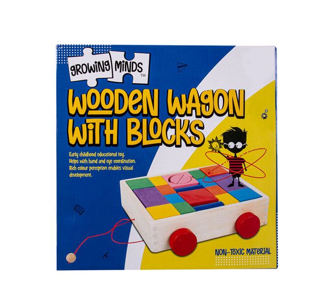 Educational Toy - Wagon With Blocks - Wooden - Assorted Colours