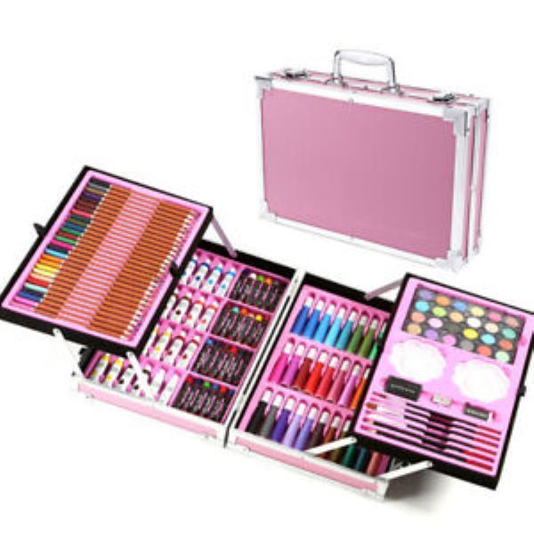 Art Set with Aluminium Folding Case for Kids - 145 Piece Set - Blue Unicorn