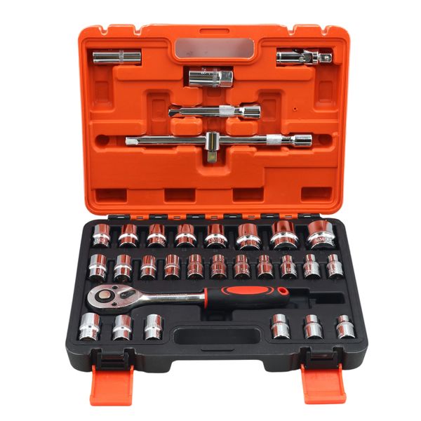 AIYI 32 Piece 1/2-Inch Socket Set CR-V with Ratchet &amp; Carry Case AY017-024