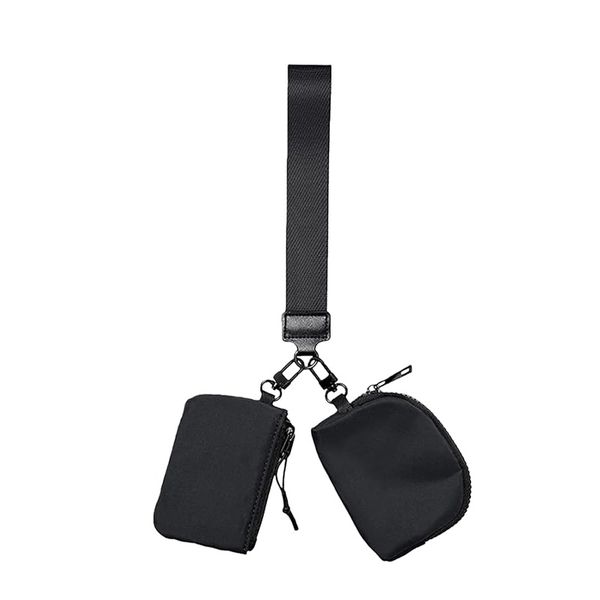 Wristlet Keychain Wallet for Women Mini Zip Dual Pouch