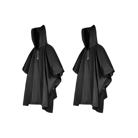Lightweight Black Windproof EVA Rain Poncho - 2 Pack Image