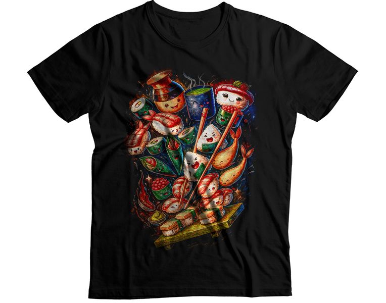 Daruma Doll Lucky Cat Maneki-Neko Collage Graphic T-Shirt