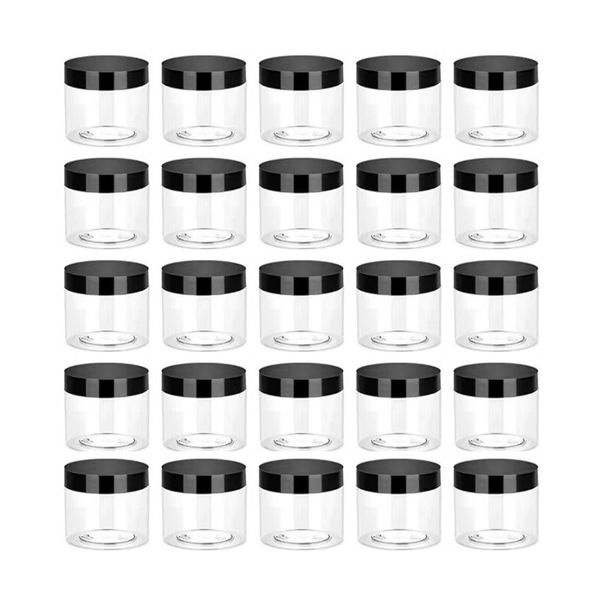 25Piece Small Plastic Jars Round Clear Cosmetic Container With Black Lids