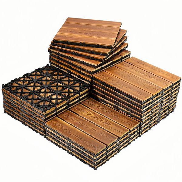 16-Piece Set Plastic Interlocking Deck Tile Outdoor Flooring Set