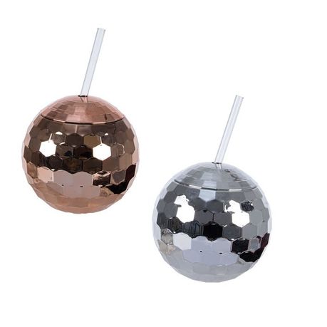 18 PC Bulk Disco Ball-shaped Cups with Straws