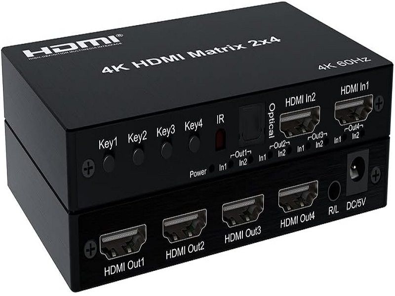 4K HDMI Matrix 2x4: Dual Inputs, Four Independent Outputs, Audio Separation