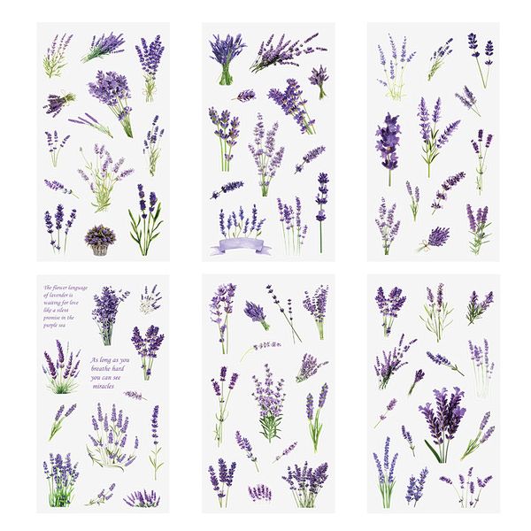 6 Plant Lavender Flower Series Stickers Decorative Notebook Stickers