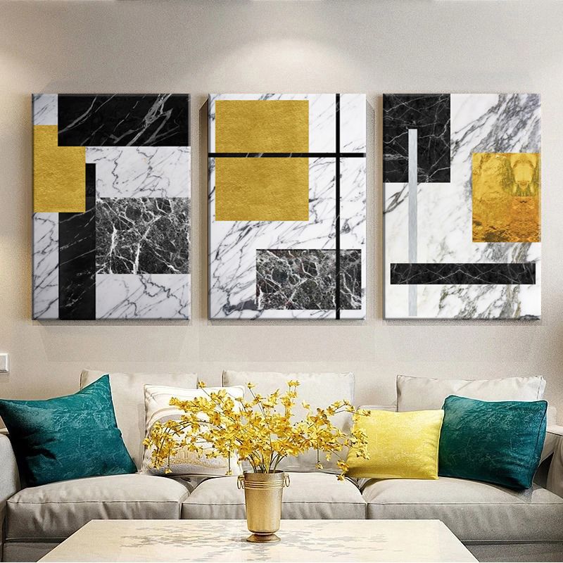 Abstract Gold 3Piece Grey Black Nordic Canvas Print Wall Art Decor