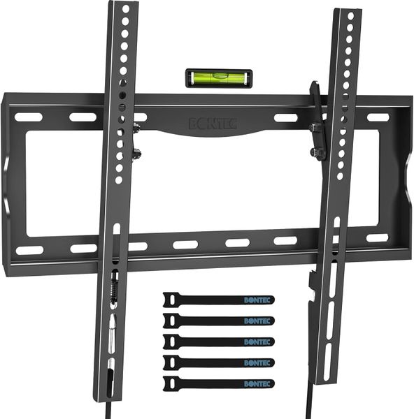 Bontec 26-65" TV Tilt Slim Wall Mount Bracket 55kg with Level &amp; Cable Ties