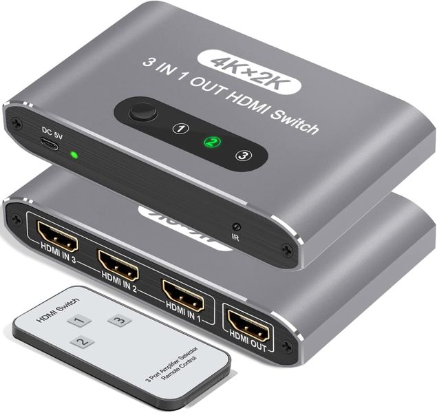 HDMI Switch 3 in 1 Out 4K HDMI Switcher Splitter, 4k/2K Aluminum 3 Port