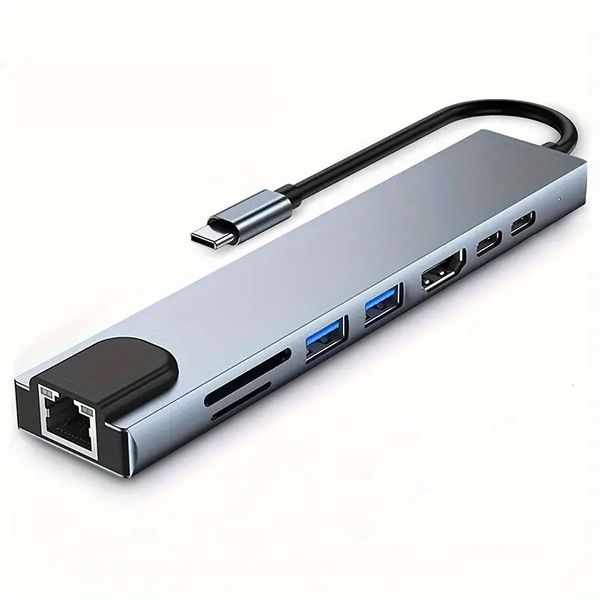 USB-C/Type-C 8 in 1 HDTV/PD/2USB/TC/SD/TF/RJ45 High Quality Adapter PB