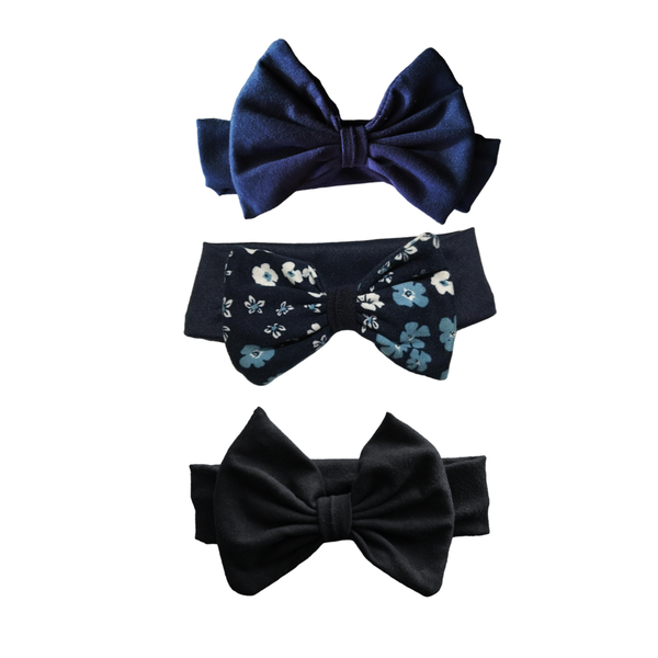 Matching Headbands - 3 Pack - Navy, Black &amp; Navy Flowers