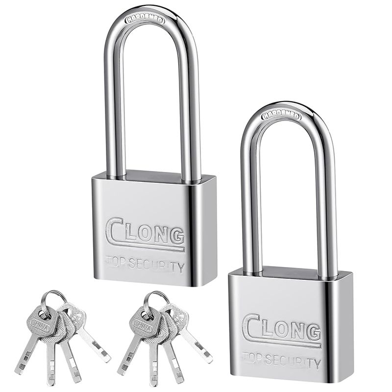 2 Pack Long Shackle Padlocks, Padlock with Keys