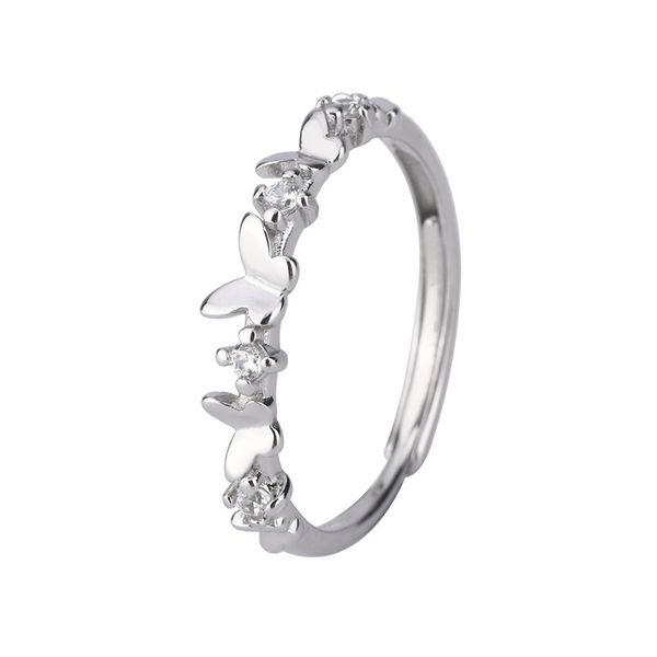 S999 Pure Silver Butterfly Finger Ring for Women Girls Open-Ended Rings