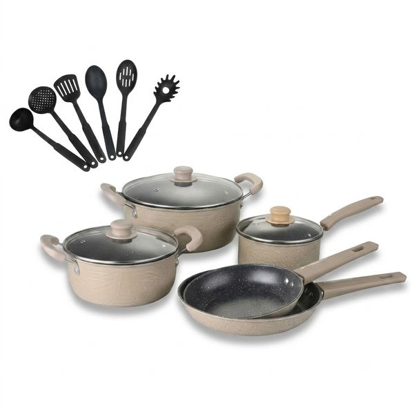 RYNCEN White Stainless steel Non-Stick 14 Piece Cookware Set