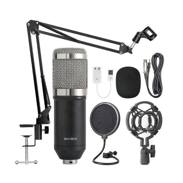 Studio Condenser Microphone Kit With Suspension Arm And Sound Card