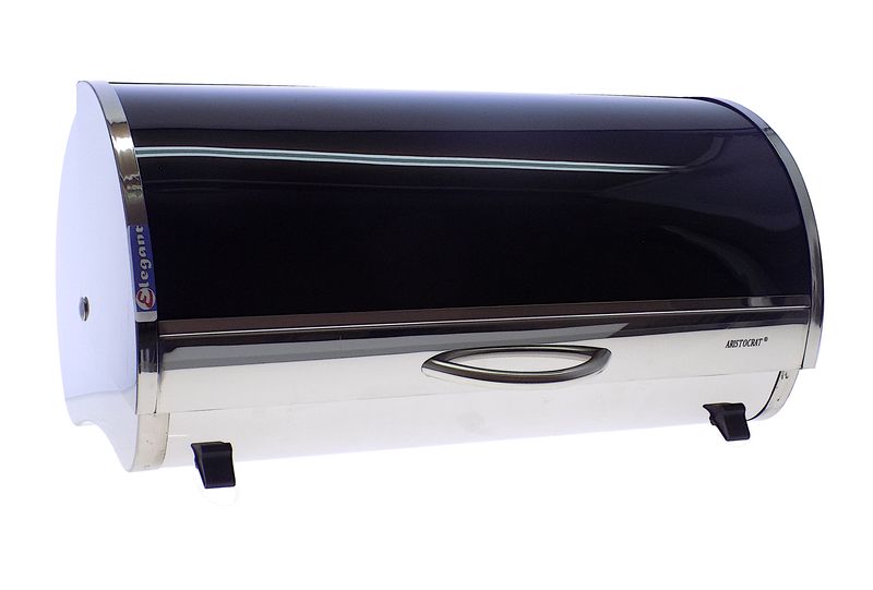 Elegant Heavy Duty Roll Top Bread Bin With Black Glass Top