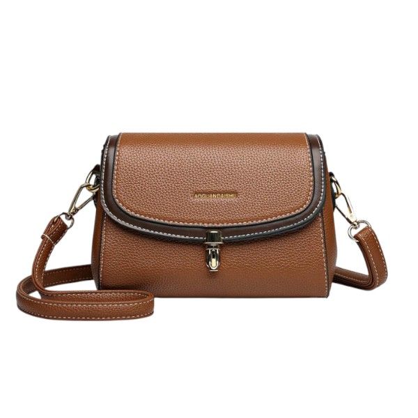 Vintage Urban Charm Two-Tone Faux Leather Crossbody Bag - Brown