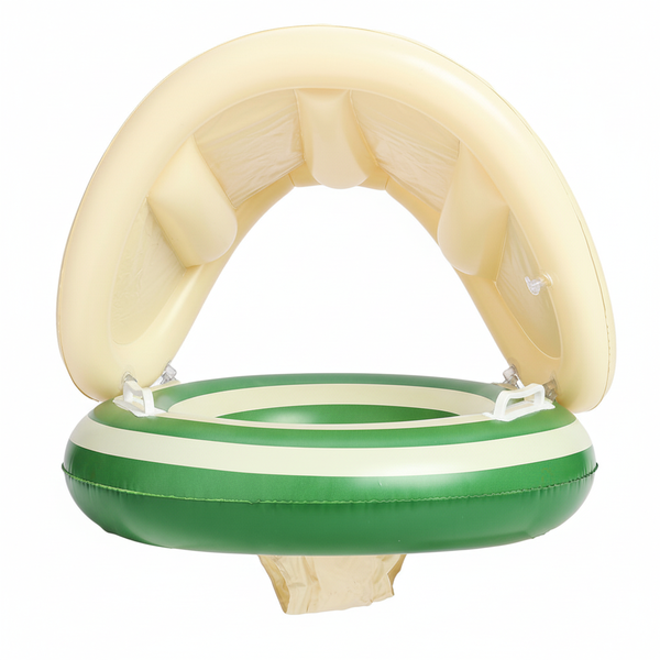 Striped Swimming Ring with Removable Sunshade - Yellow and Green