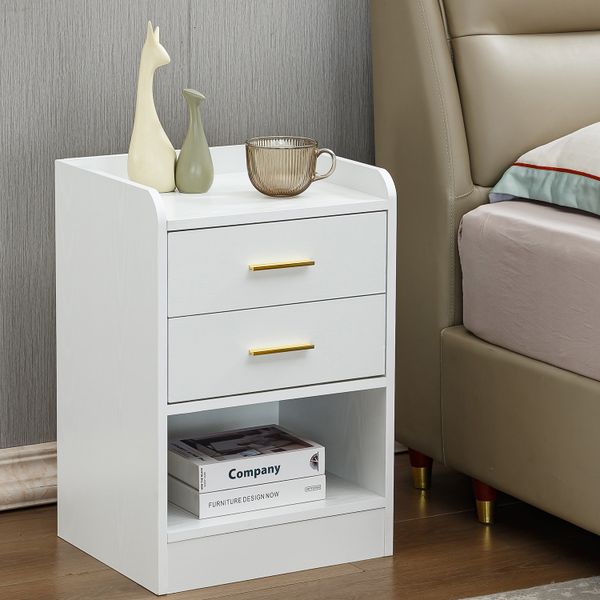 Side Table Set of 2 Storage Nightstand End Table 2 Drawers Beside Table