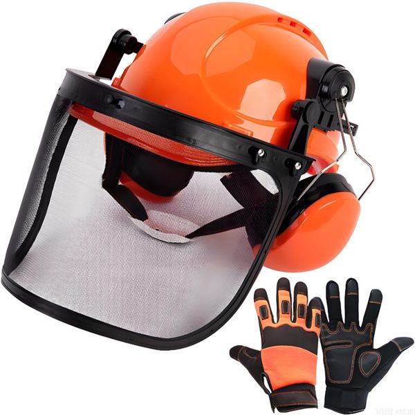 Industrial Chainsaw Helmet with Face Shield, Ear Muffs &amp; Protective Gloves