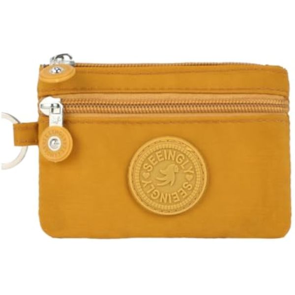Small Wallet Zipper Nylon with Keychain for Women Men Coin Purse Holder