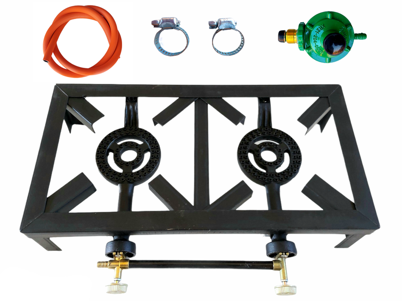 2 Burner, Double Gas Burner, 4 Legged with Hose And Regulator Set