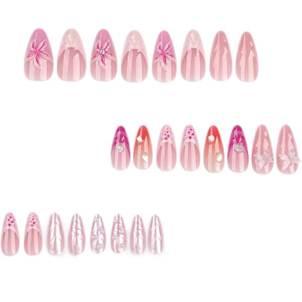 3D Butterfly Nail Art, Gradient False Nails, Flower And Pearl Nail Tips