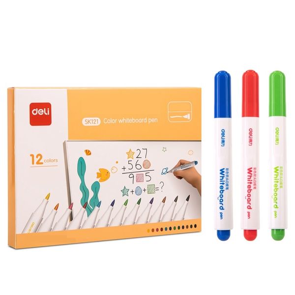 Deli Whiteboard Marker Soft Tip 12 colours