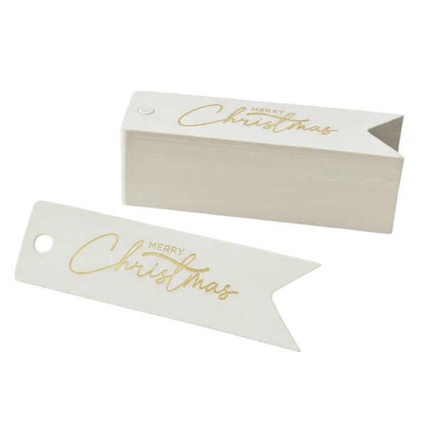 100 Piece - Merry Christmas Gift Tags - White &amp; Gold