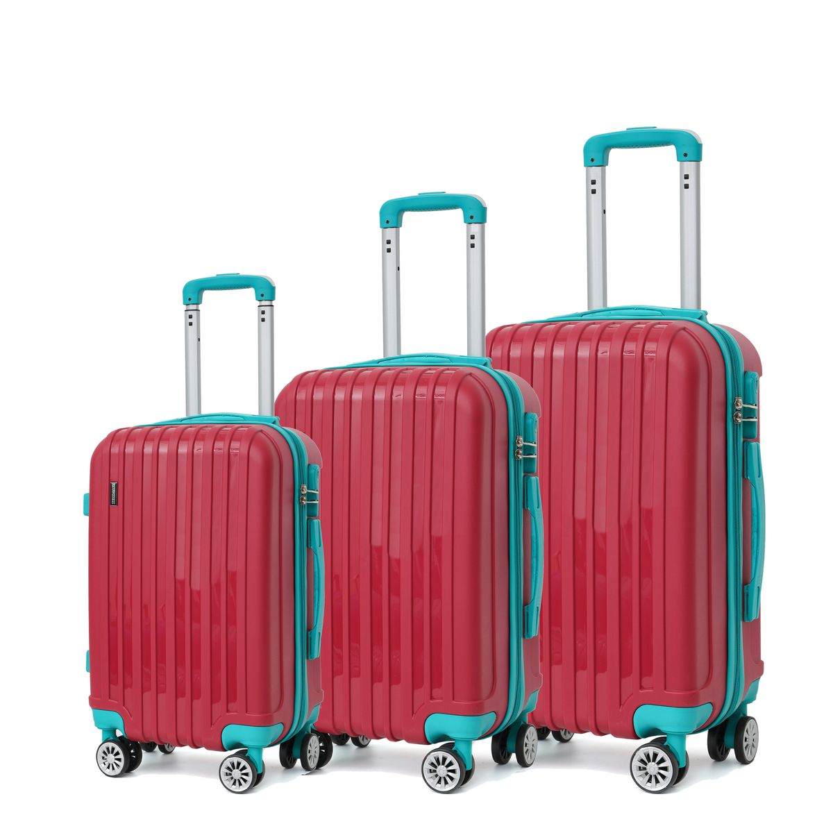 Garmanna 3 Piece Trolley ABS Hard Luggage Bag Set - Dark Red Green