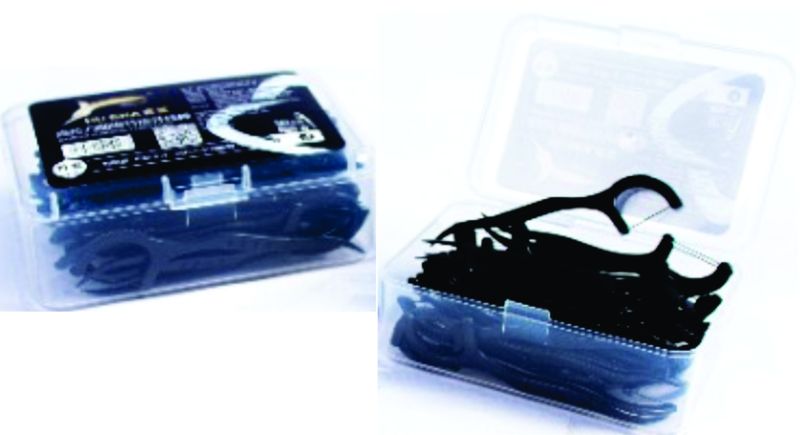 Oral Cleaning Charcoal Plastic Dental Floss Picks with Portable Case X2