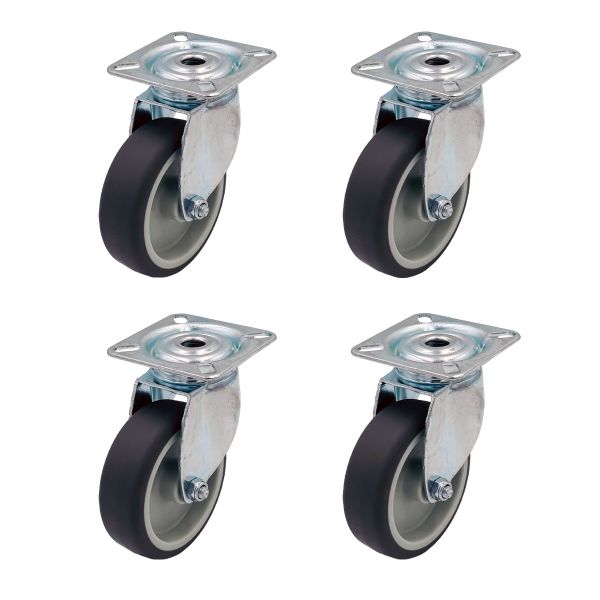 Grey Thermoplastic Rubber Wheel Swivel Plate Castors 100mm