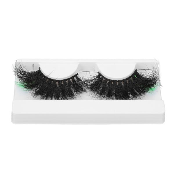 1 Pair 25mm Green False Eyelashes Reusable Long Curly Colored Fake 112A-10C