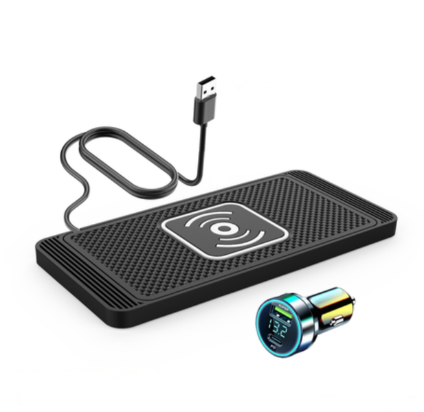 15W Fast Wireless Charging Pad with USB Car Charger for Qi Phones