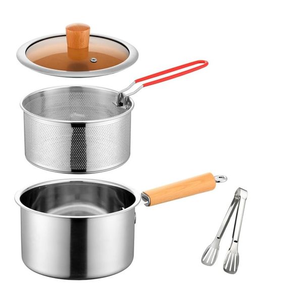 Deep Fryer with Basket - Stainless Steel Fry Pot with Tongs &amp; Lid
