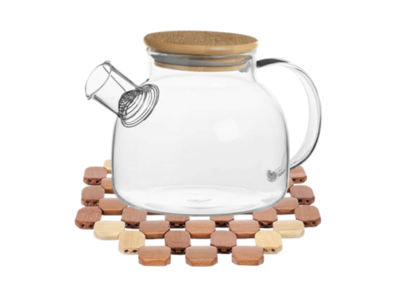 Dansup- Classic Glass Teapot/ Wooden Placemat