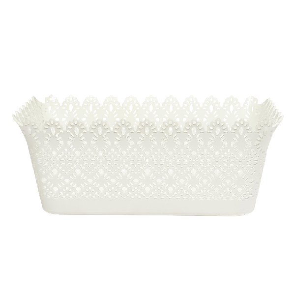 Grace Pack White Flowers Plastic Rectangular Laundry Basket
