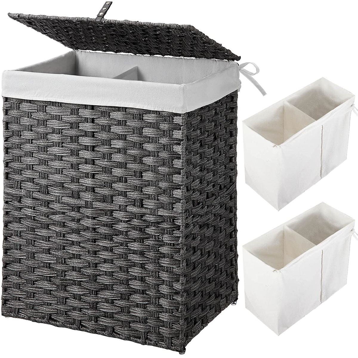 Maisonware Synthetic Rattan Wicker Dual Laundry Basket with Handles