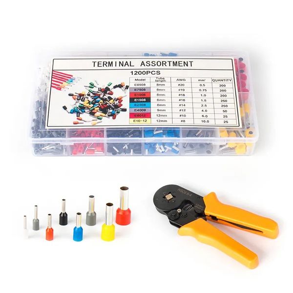 1200 Piece Insulated Bootlace Ferrule set with Crimping Pliers