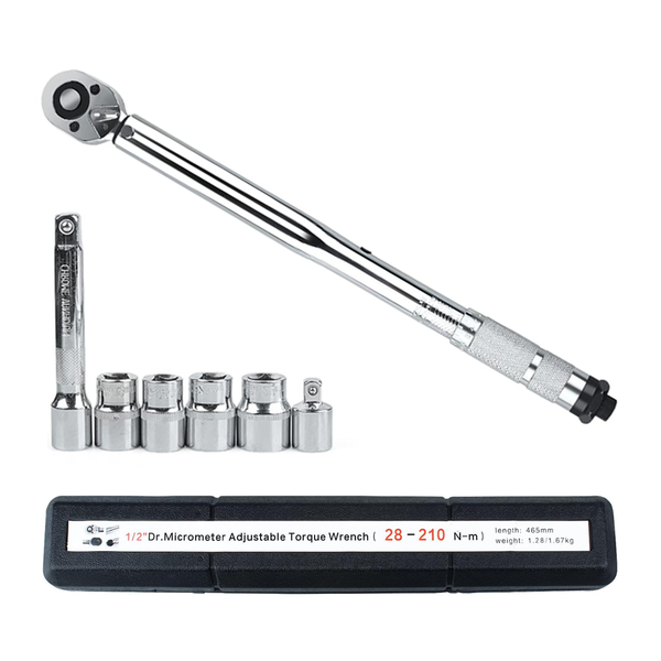 1/2 Inch Drive Torque Wrench 28-210Nm Click Type with Sockets Heavy Duty