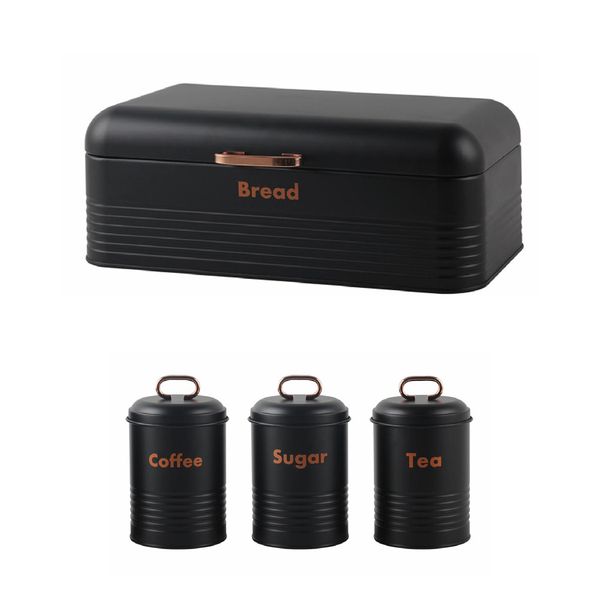 Handle Bread Bin And Canister Set - Black