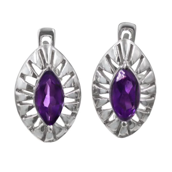 Sterling silver Marquise Cut Amethyst Earrings - Interesting Die Cut Frame