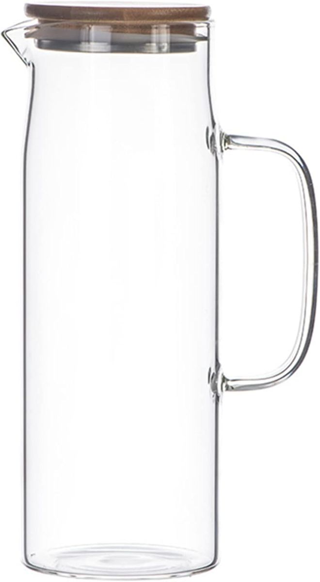 1000ML Glass Kettle Bamboo Lid with Filter Heat Resistant Serving Pitcher