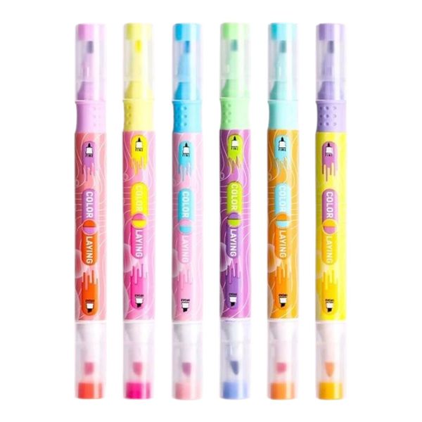6pc Dual Tip Highlighter Set - 12 Vibrant Colors in One Pack